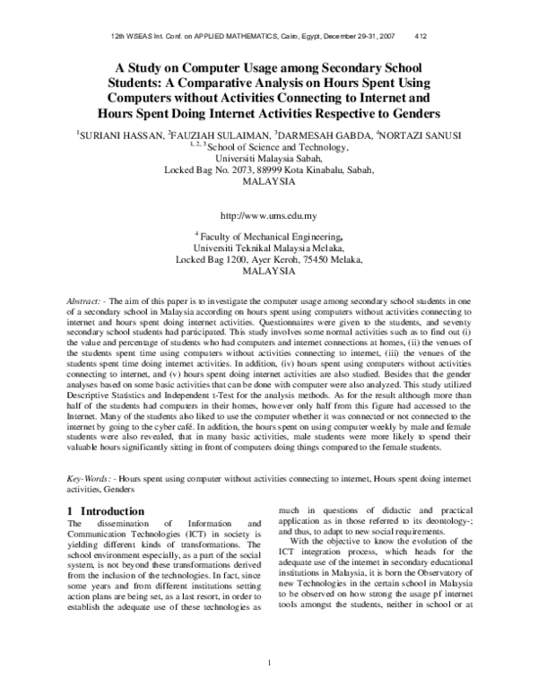 (PDF) A Study on Computer Usage among Secondary School Students: A ...