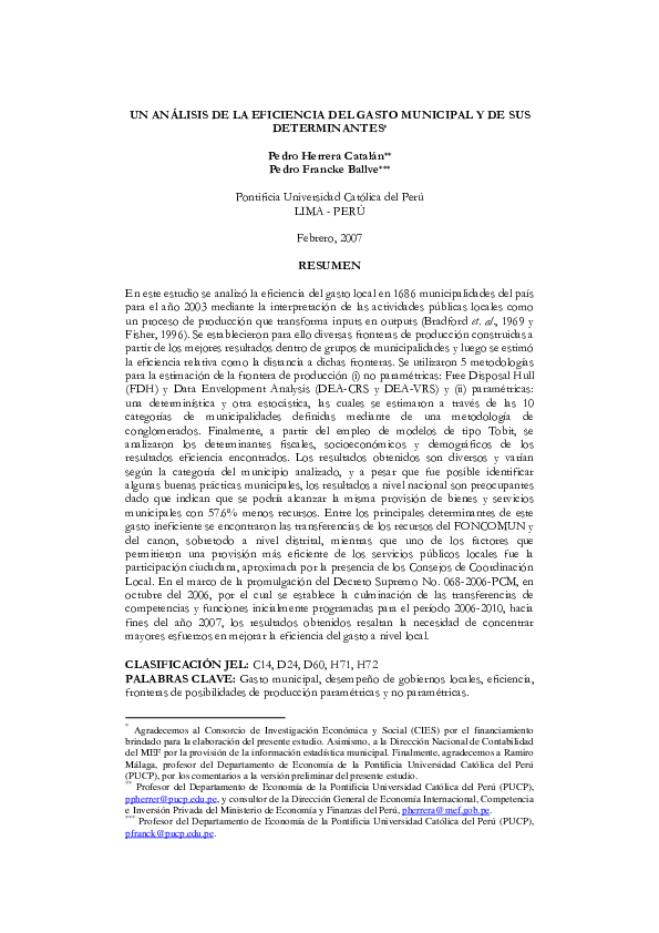 (PDF) Analisis de la eficiencia del gasto municipal y de sus determinantes
