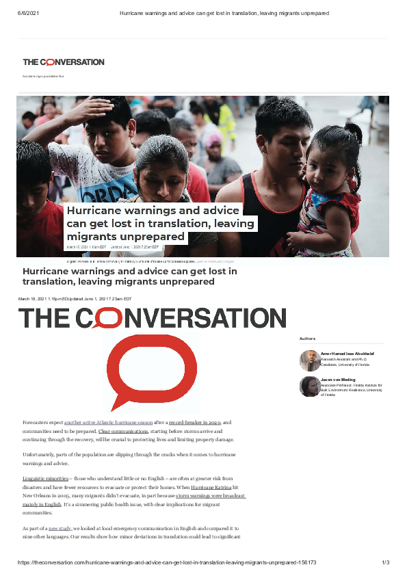 Hurricane warnings and advice can get lost in translation leaving migrants unprepared