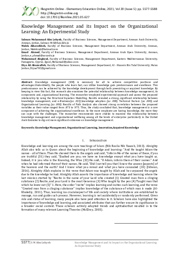 (PDF) Knowledge Management and its Impact on the Organizational ...
