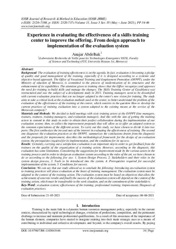 (PDF) Experience in evaluating the effectiveness of a skills training ...