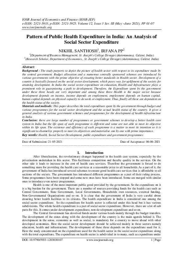 (PDF) Pattern of Public Health Expenditure in India: An Analysis of ...