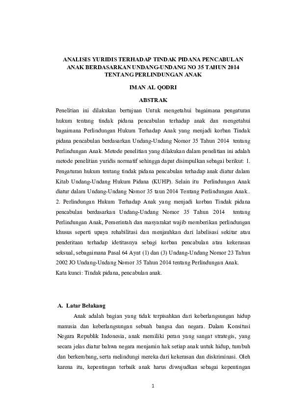 (DOC) ANALISIS YURIDIS TERHADAP TINDAK PIDANA PENCABULAN ANAK ...