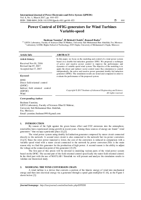 (PDF) Power Control of DFIG-generators for Wind Turbines Variable-speed