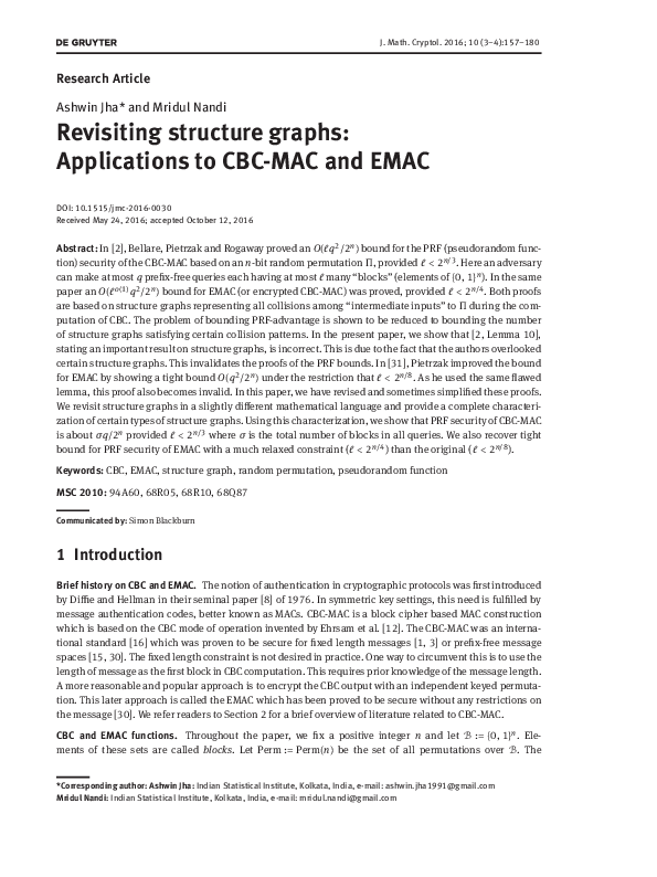 (PDF) Revisiting structure graphs: Applications to CBC-MAC and EMAC
