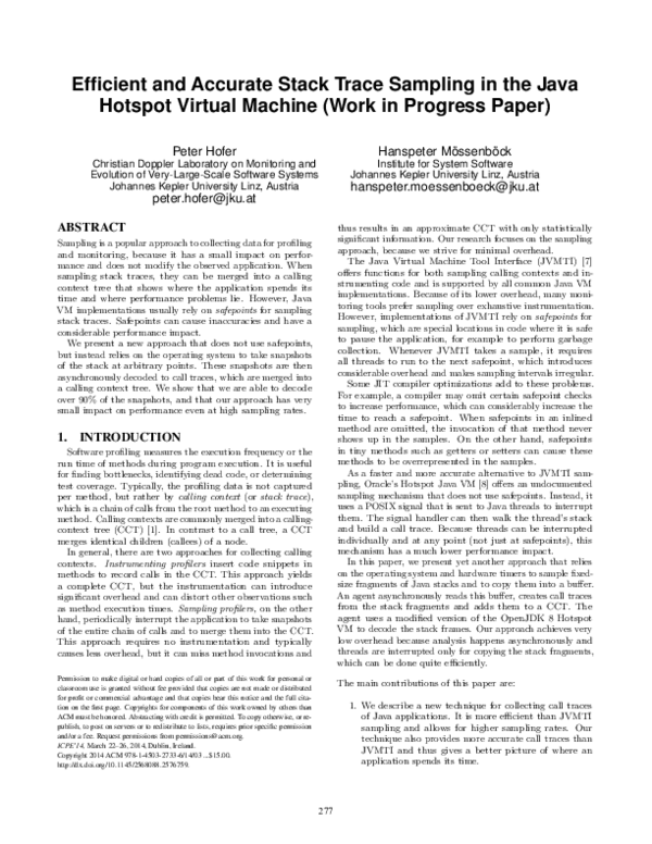 (PDF) Efficient and accurate stack trace sampling in the Java hotspot