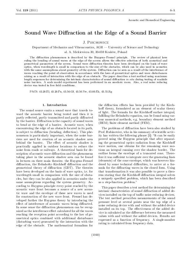 (PDF) Sound Wave Diffraction at the Edge of a Sound Barrier