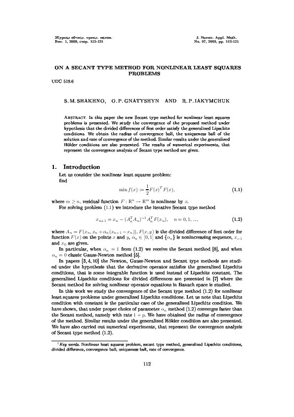 (PDF) On a Secant Type Method for the Nonlinear Least Squares Problem