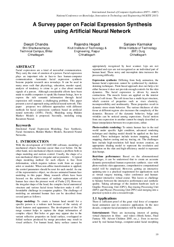 (PDF) Article: A Survey paper on Facial Expression Synthesis using ...