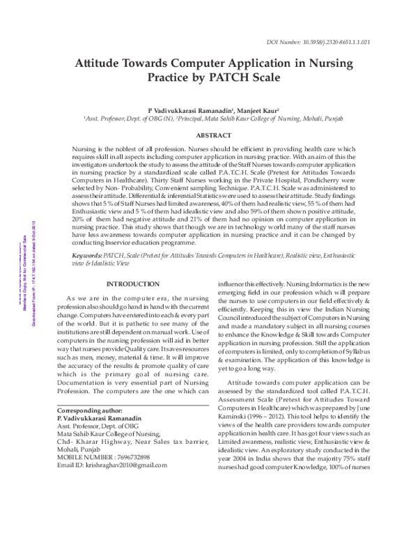 (PDF) Attitude Towards Computer Application in Nursing Practice by ...