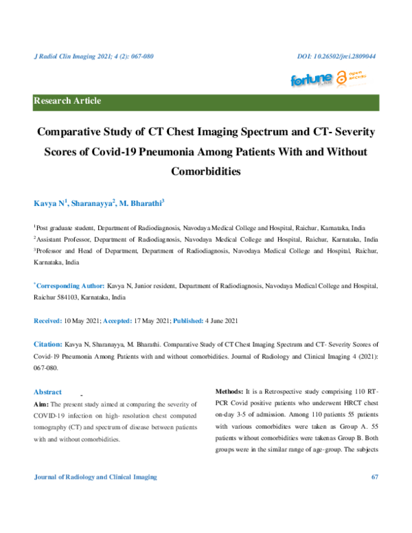 (PDF) Comparative Study of CT Chest Imaging Spectrum and CT- Severity ...