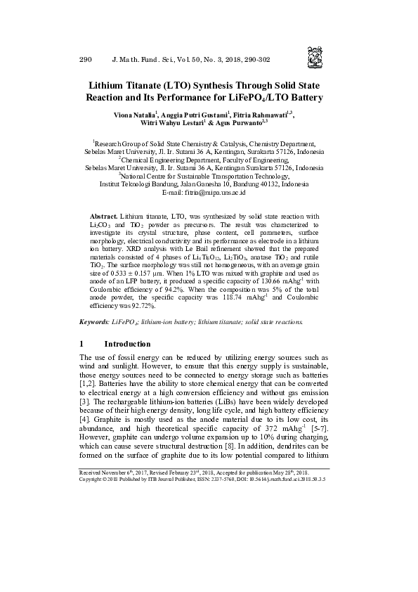 (PDF) Lithium Titanate (LTO) Synthesis Through Solid State Reaction and ...