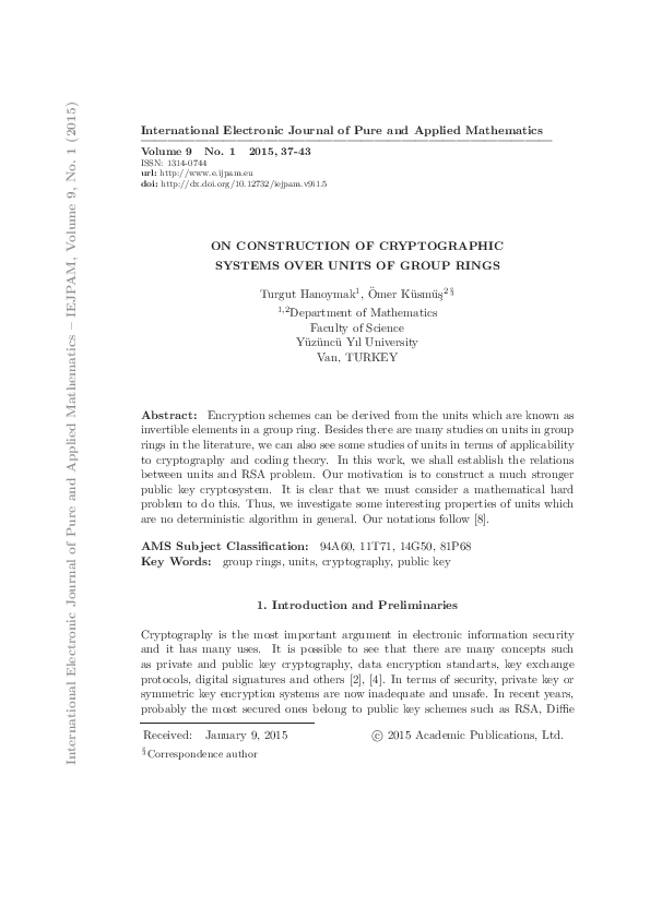 (PDF) Son Construction of Cryptographic Systems Over Units of Group Rings