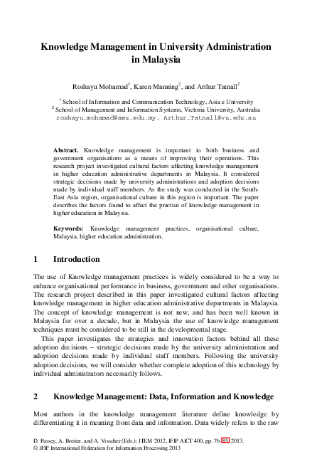 (PDF) Knowledge Management in University Administration in Malaysia