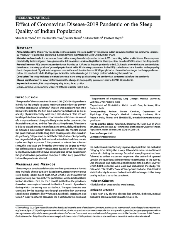 (PDF) Effect of Coronavirus Disease-2019 Pandemic on the Sleep Quality ...