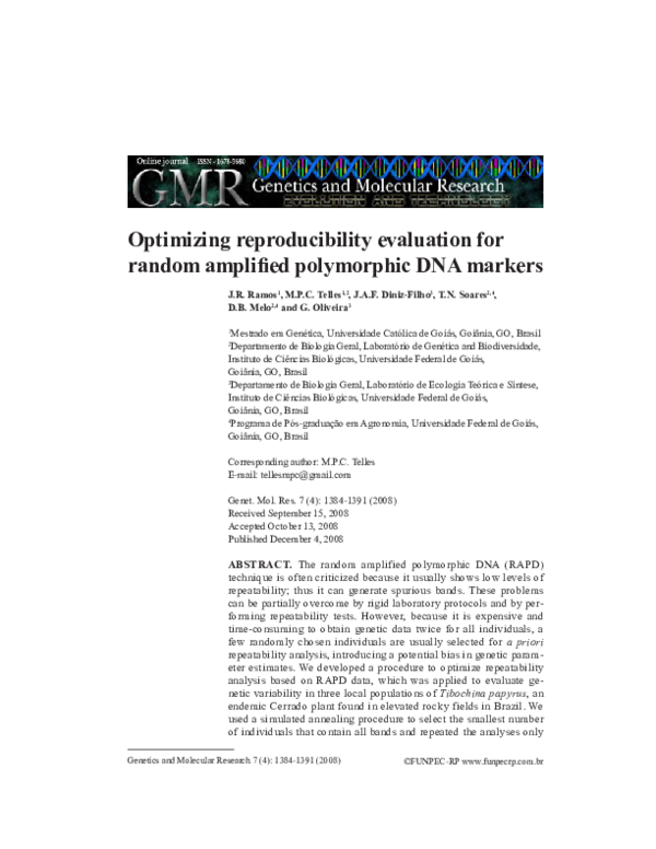 (PDF) Optimizing reproducibility evaluation for random amplified ...