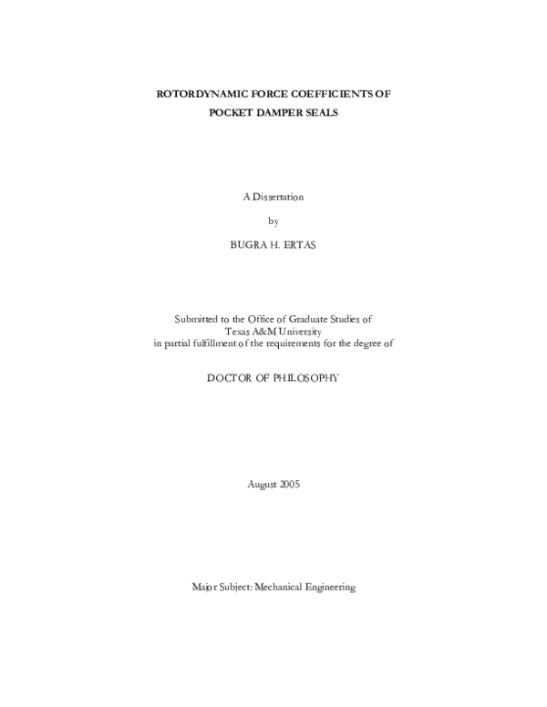 (PDF) Rotordynamic Force Coefficients of Pocket Damper Seals
