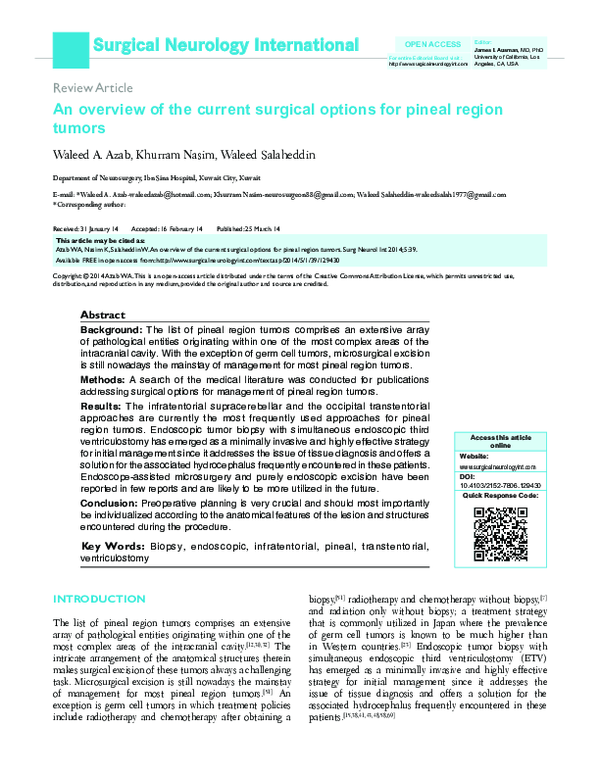 (PDF) An overview of the current surgical options for pineal region tumors