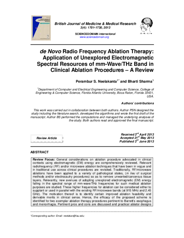 (PDF) de Novo Radio Frequency Ablation Therapy: Application of ...