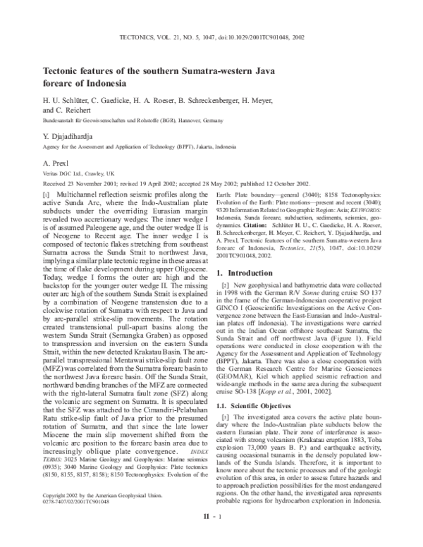 (PDF) Tectonic features of the southern Sumatra-western Java forearc of ...