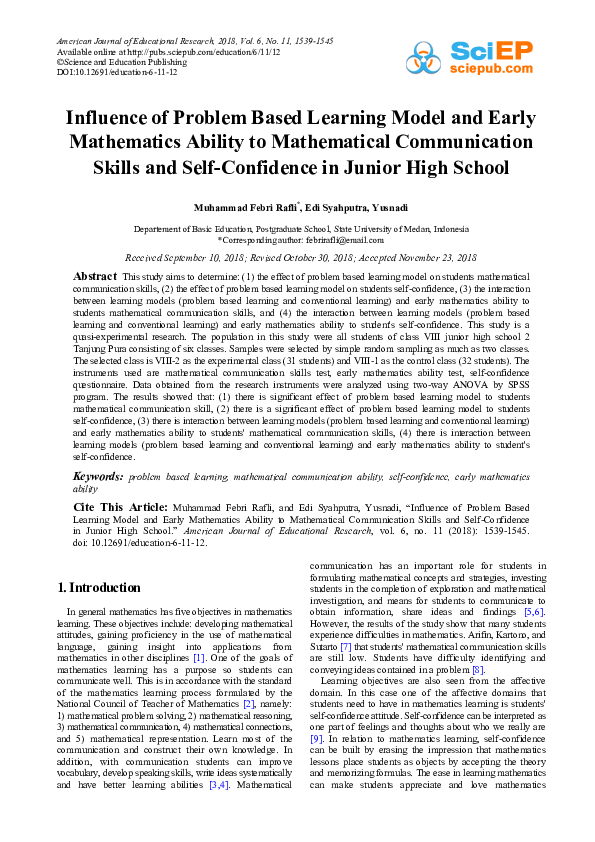 (PDF) Influence of Problem Based Learning Model and Early Mathematics ...