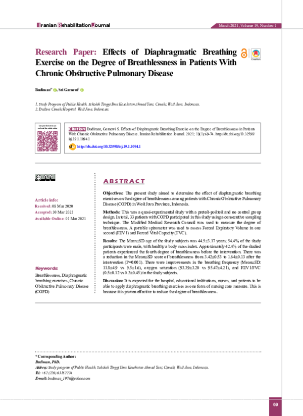 (PDF) Research Paper: Effects of Diaphragmatic Breathing Exercise on ...