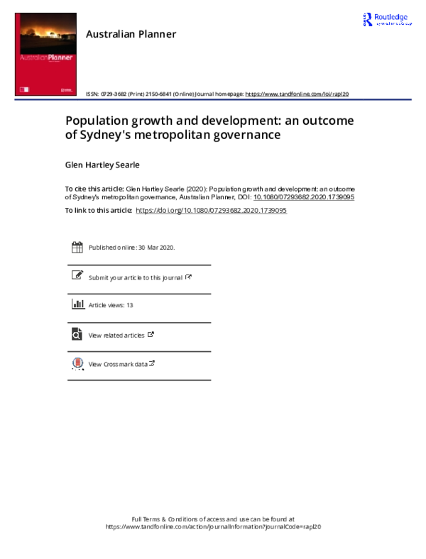 (PDF) Population growth and development: an outcome of Sydney's ...