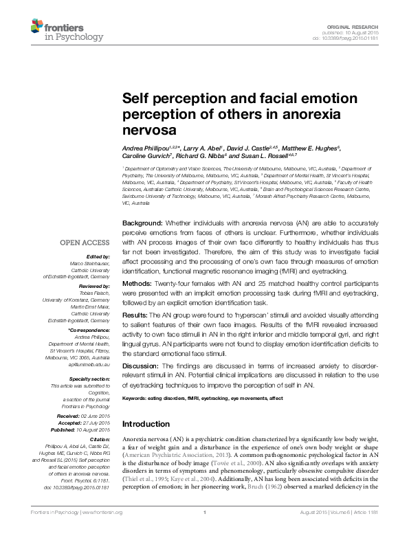 (PDF) Self perception and facial emotion perception of others in ...