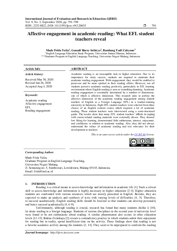 (PDF) Affective engagement in academic reading: What EFL student ...