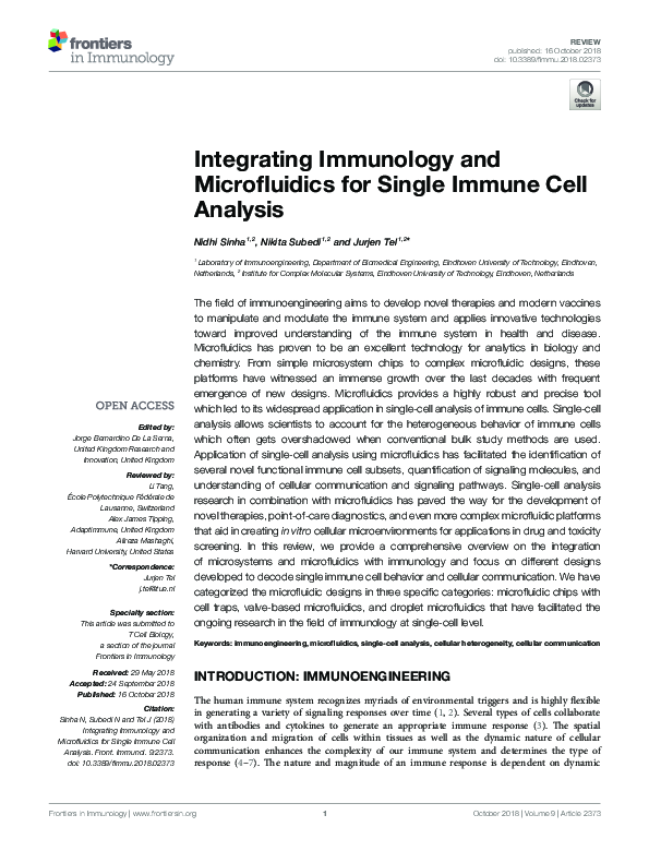 (PDF) Integrating Immunology and Microfluidics for Single Immune Cell ...
