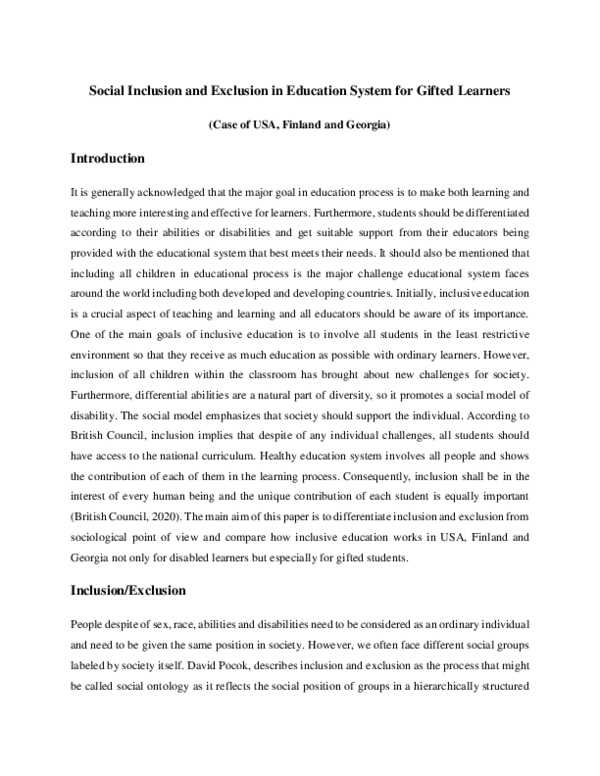(PDF) Social Inclusion and Exclusion in Education System for Gifted ...
