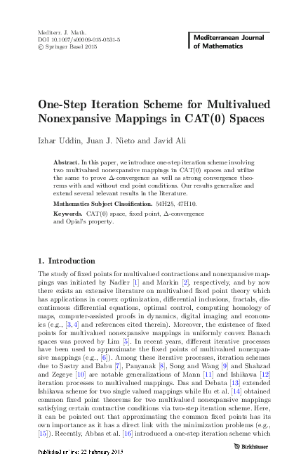 (PDF) One-Step Iteration Scheme for Multivalued Nonexpansive Mappings ...