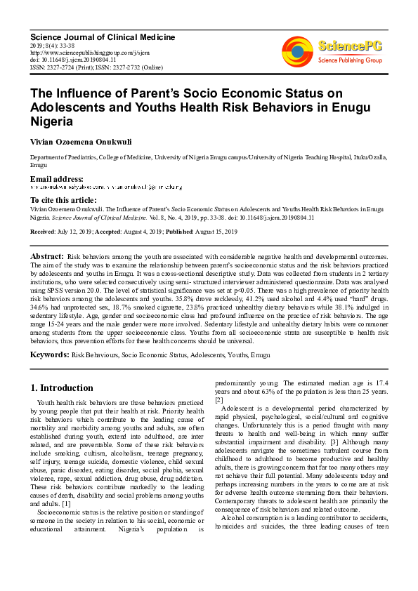 (PDF) The Influence of Parent’s Socio Economic Status on Adolescents ...