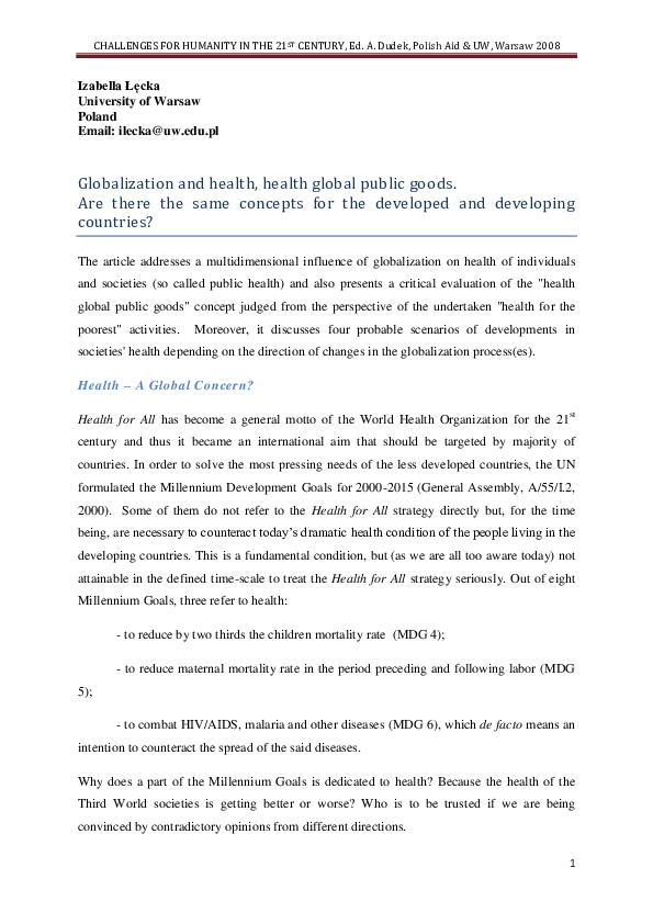 (PDF) Globalization and health, health global public goods. Are there ...