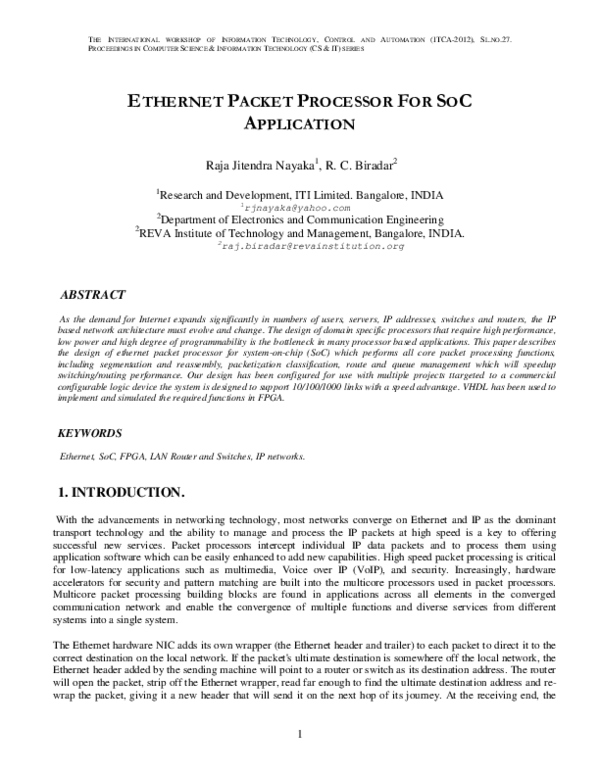 (PDF) Ethernet Packet Processor for SOC Application