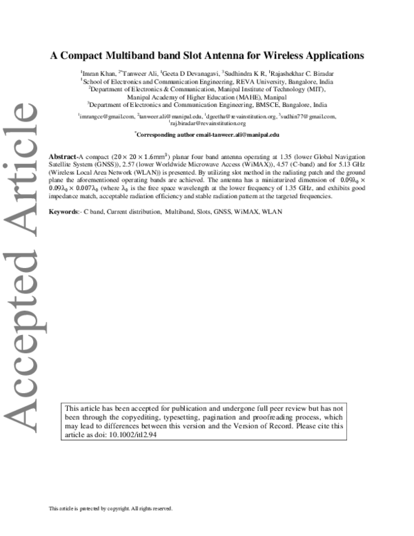 (PDF) A Compact Multiband band Slot Antenna for Wireless Applications