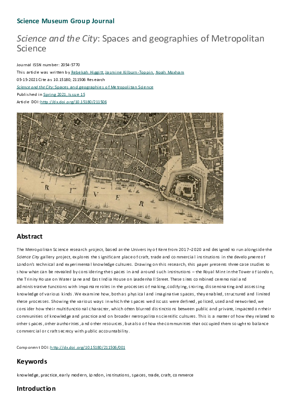 (PDF) Science and the City: Spaces and geographies of Metropolitan Science