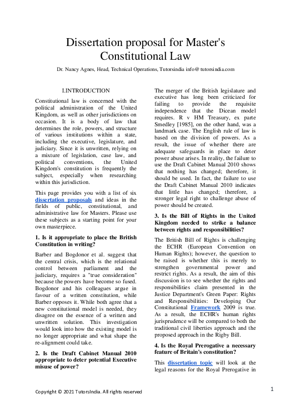 (PDF) Dissertation proposal for Master's Constitutional Law