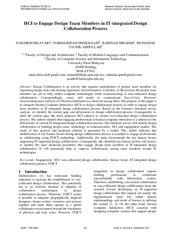 (PDF) HCI to engage design team members in IT-integrated design ...