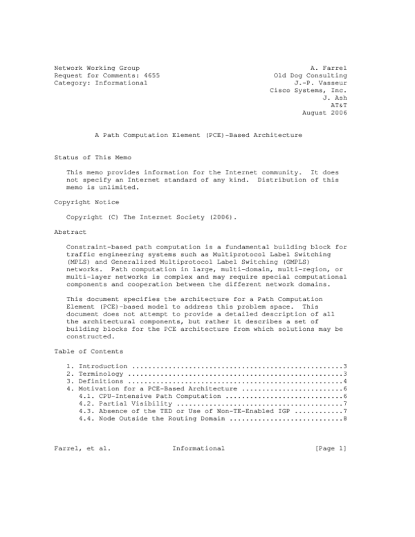 (PDF) A Path Computation Element (PCE)-Based Architecture