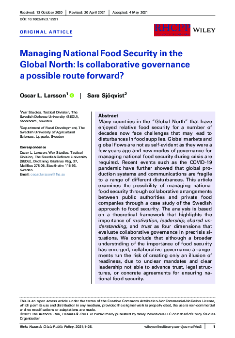 (PDF) Managing National Food Security in the Global North: Is ...