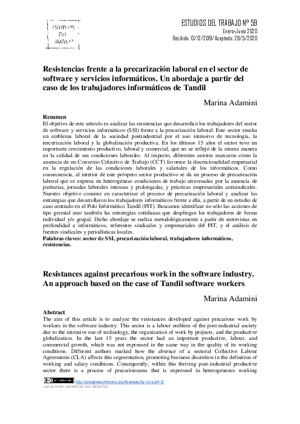 (PDF) Resistencias frente a la precarización laboral en el sector de ...