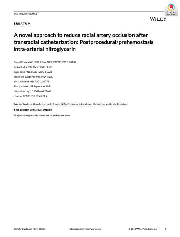 (PDF) A novel approach to reduce radial artery occlusion after ...