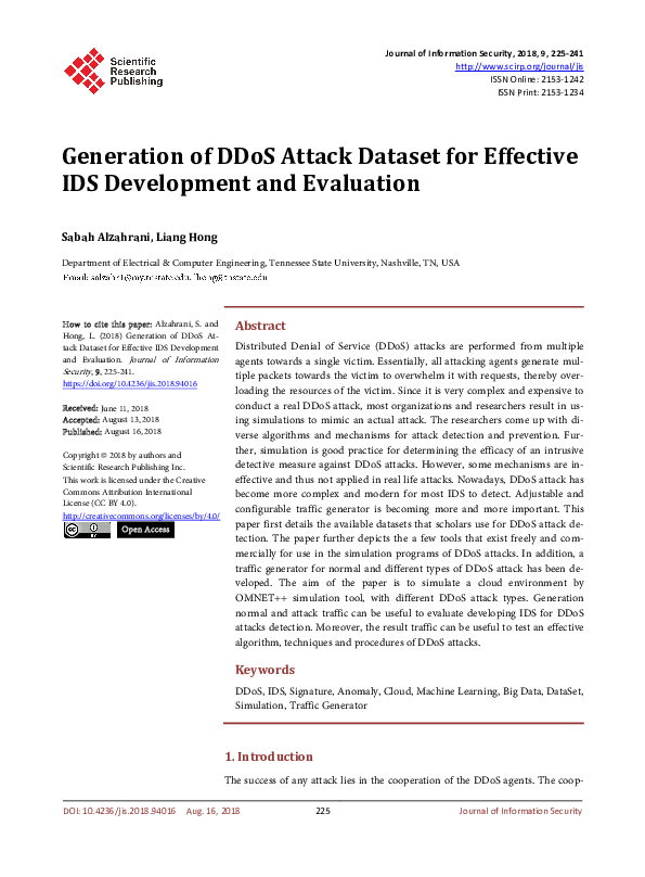 (PDF) Generation of DDoS Attack Dataset for Effective IDS Development ...