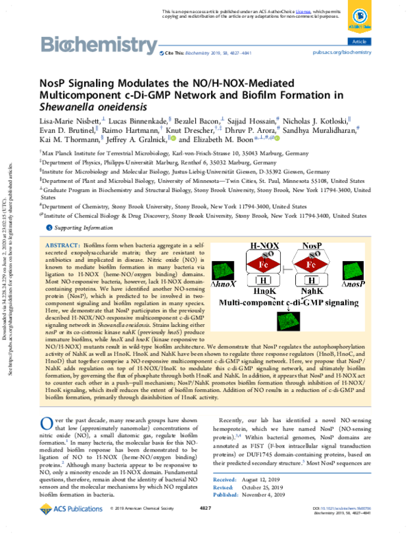 (PDF) NosP signaling modulates the NO/H-NOX-mediated multicomponent c ...
