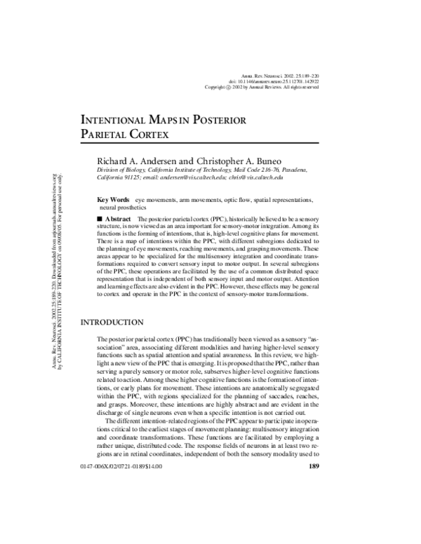 (PDF) Intentional maps in posterior parietal cortex