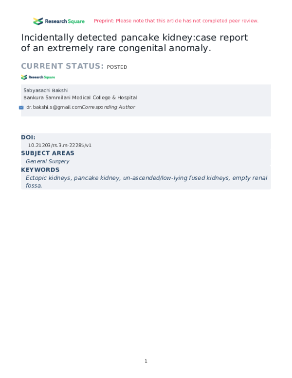 (PDF) Incidentally detected pancake kidneycase report ofan extremely