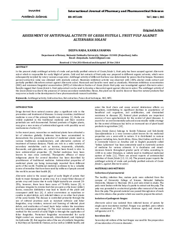 (PDF) Assessment of Antifungal Activity of Cassia Fistula L. Fruit Pulp ...