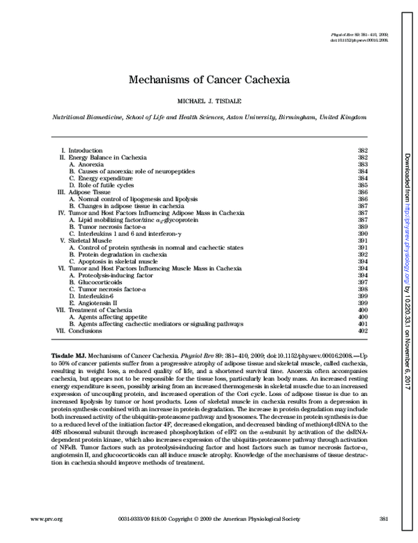 (PDF) Mechanisms of Cancer Cachexia