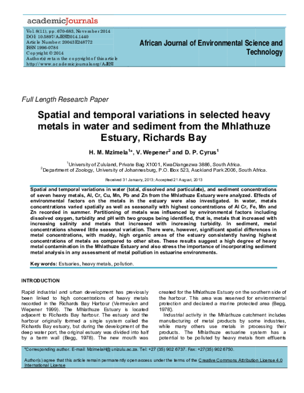 (PDF) Spatial and temporal variations of selected heavy metals in water ...